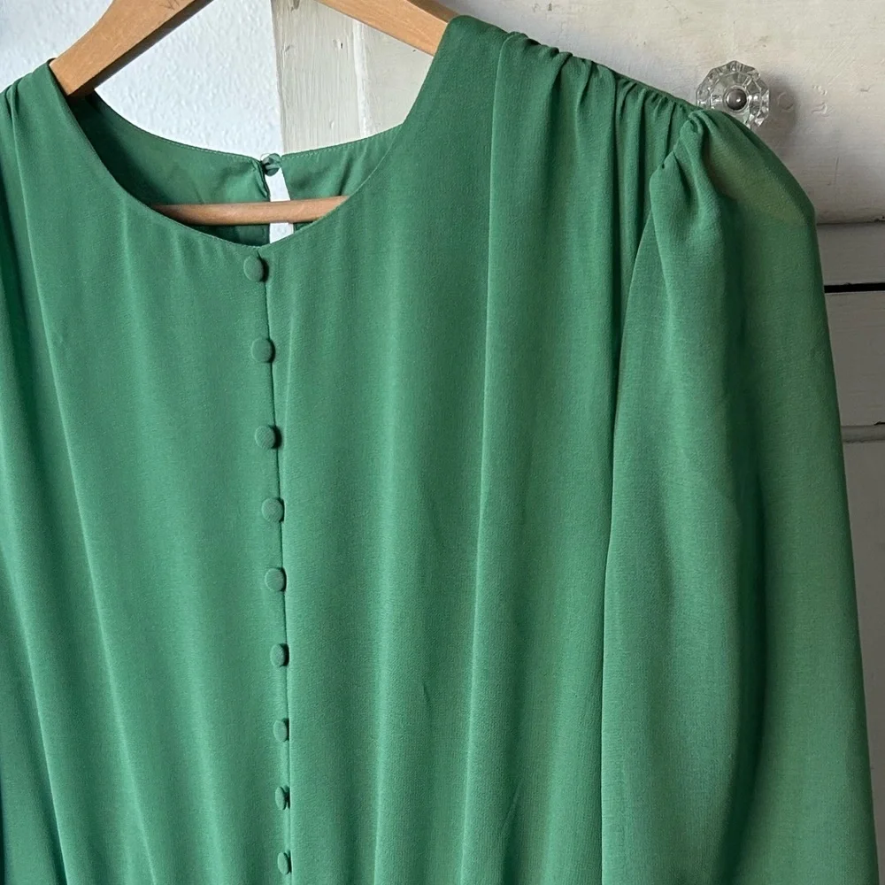 Alexia Admor | Women’s Green Long Sleeve Crewneck Chiffon Balia Mini Dress Sz 2
